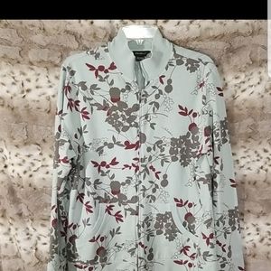 Eddie Bauer size XL Tall zip up teal floral shirt